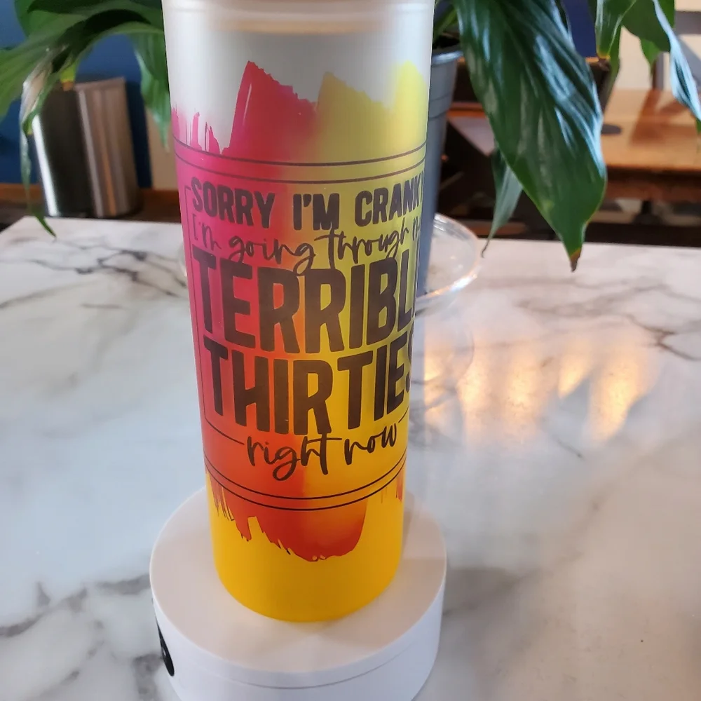 TERRIBLE THIRTIES 20oz Gradient Yellow Glass Tumbler with duo lids 🎉sale